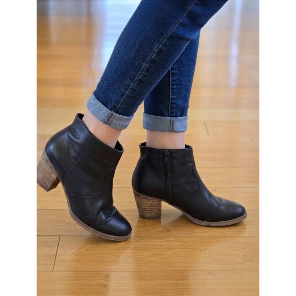 Crown Vintage Buttery Soft Leather Heeled Ankle Boots Black ZIPPER Booties 8.5 M